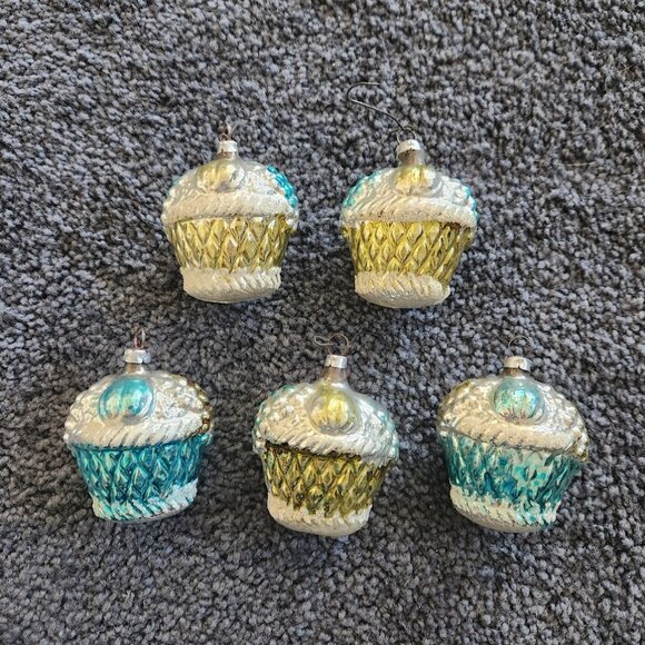 Vintage Mercury Glass Fruit Basket Christmas Ornaments Made In Western Germany - Picture 1 of 1